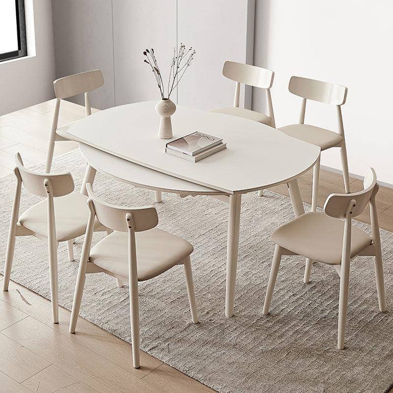 可伸缩折叠圆桌现代简约家用小户型多功能实木奶油岩板餐桌椅组合
