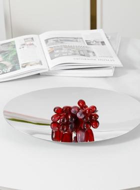 轻奢创意圆形果盘镜面不锈钢收纳盘桌面茶几售楼处软装饰品摆件