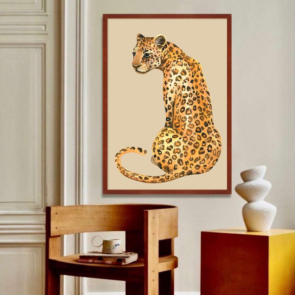 法式金钱豹猎豹装饰画南洋风复古棕榈树椰树挂画书房玄关壁画图片