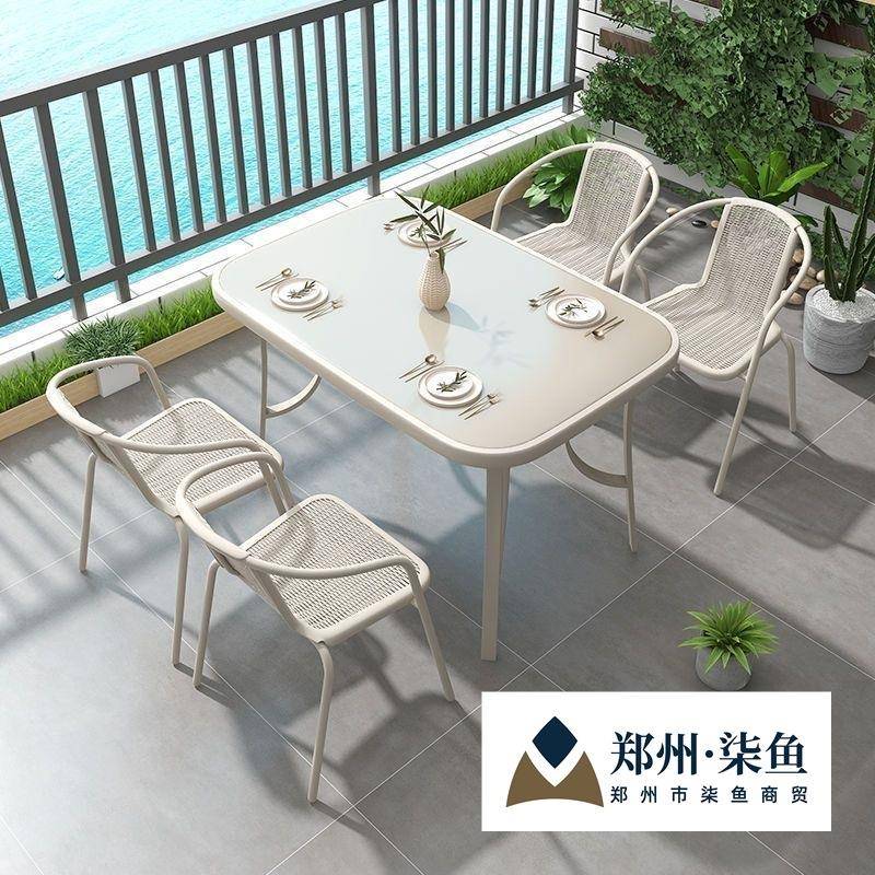 户外桌椅组合露天庭院室外阳台餐椅桌奶茶店休闲区布置外摆铁艺桌