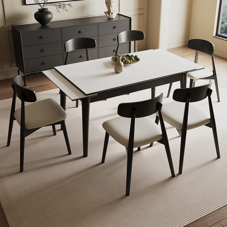 小户型长方形奶油现代简约板风实木饭桌极简岩餐桌椅组合伸缩折叠