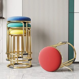 圆凳用凳子家用现代简约备小矮凳放网红轻奢客厅餐桌叠板凳可椅子
