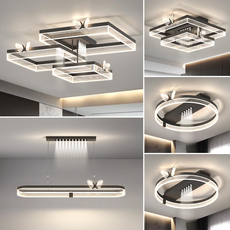 意式轻奢客厅吊灯现代简约感大气极简方形主灯具全屋套餐组合