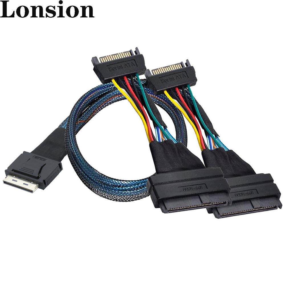 OCuLink PCIe SFF-8611 8X转2个SFF-8639 U.2带15P SATA公连接线