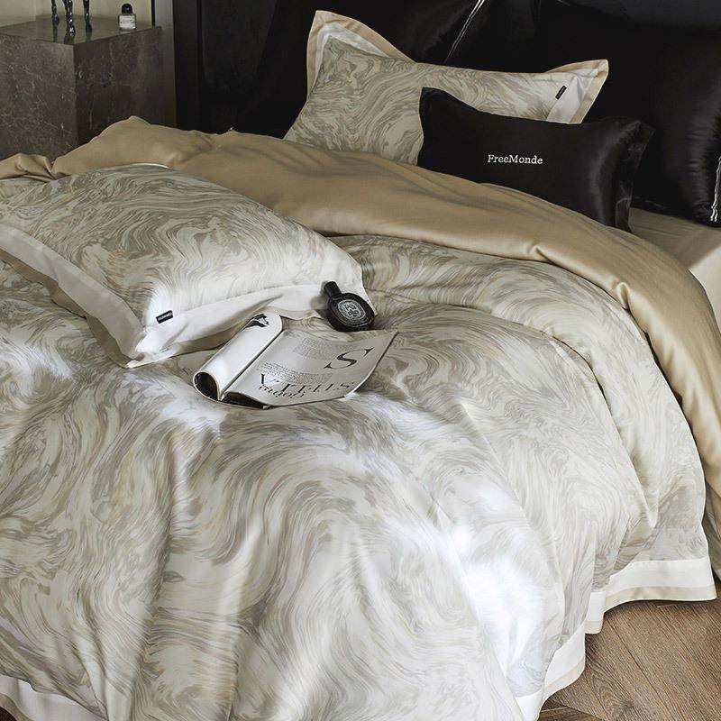 春夏季高端双面莱赛尔四件套凉感轻奢风印染亲肤被套丝滑床品