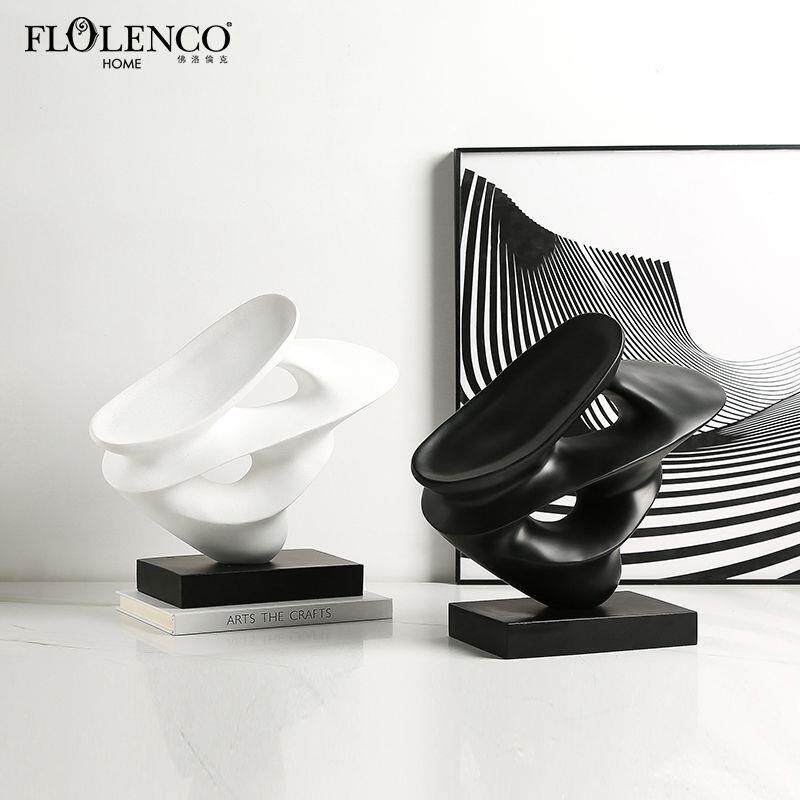意式极简创意黑白抽象艺术雕塑售楼处酒店玄关电视柜家居装饰摆件