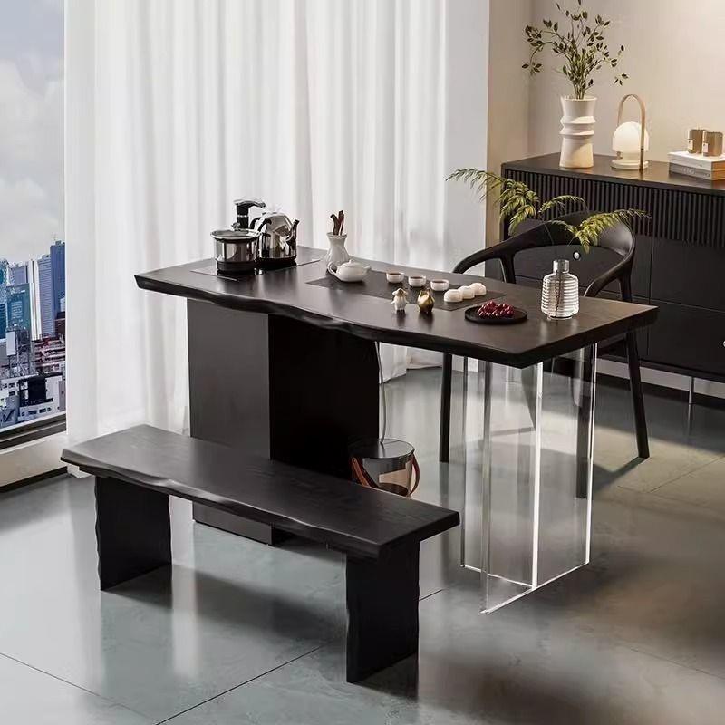 现代简约实木阳台茶桌椅组合小户型家用小茶台原木小茶几黑色茶桌