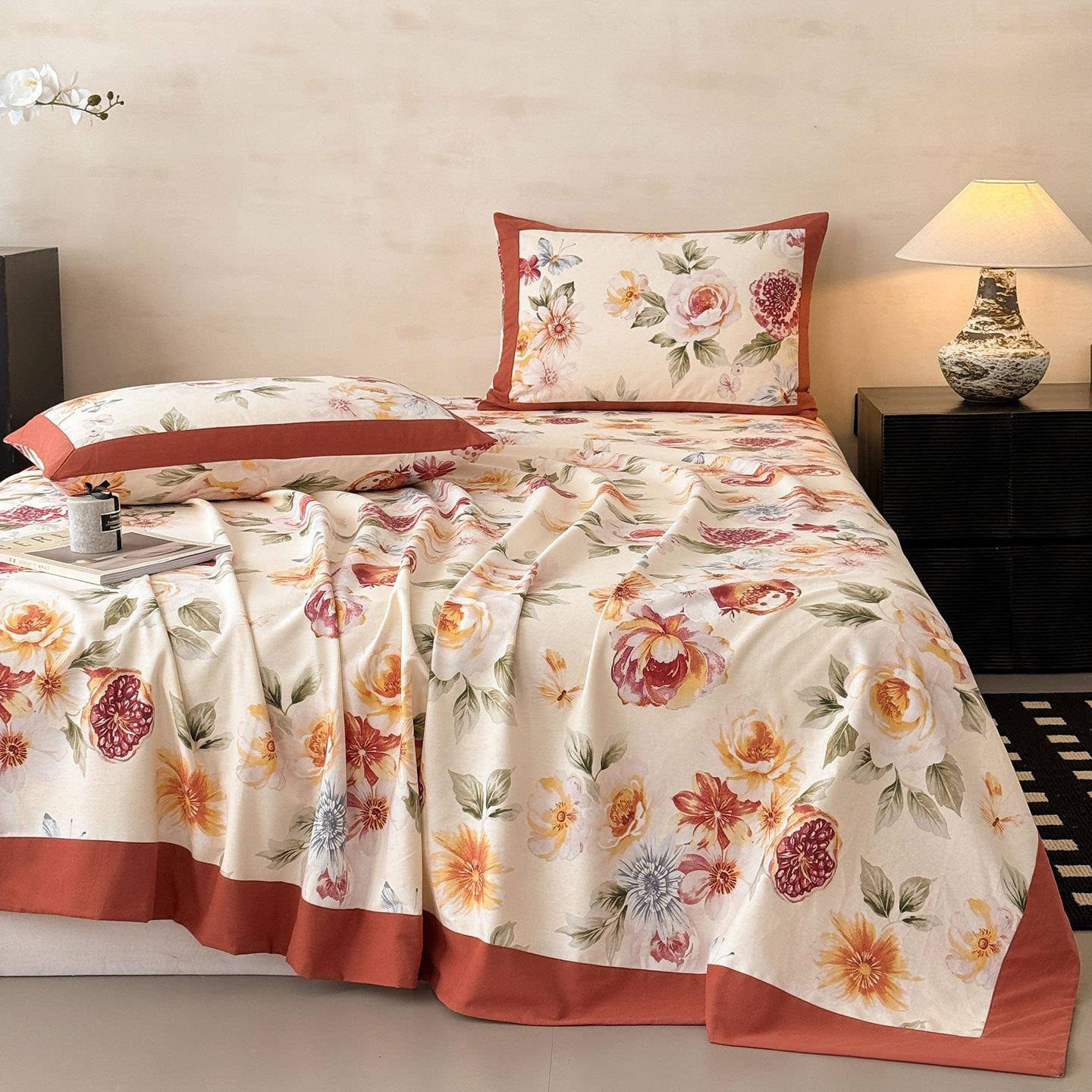 冬全棉加厚磨毛床单A类母婴拼角保暖法式田园复古风厚实纯棉床单