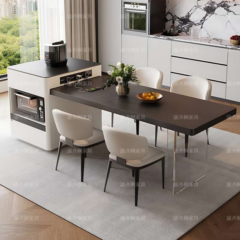 岩板岛台餐桌一体家用可伸缩现代简约轻奢小户型多功能悬浮中岛台