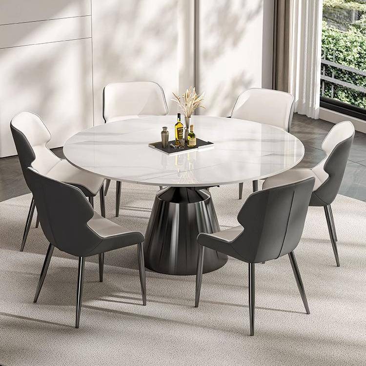 意式极简方圆两用岩板餐桌可旋转伸缩变形现代小户型家用饭桌