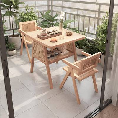 阳台小茶桌实木方桌家用小户型茶几茶台网红桌子客厅庭院桌椅组合