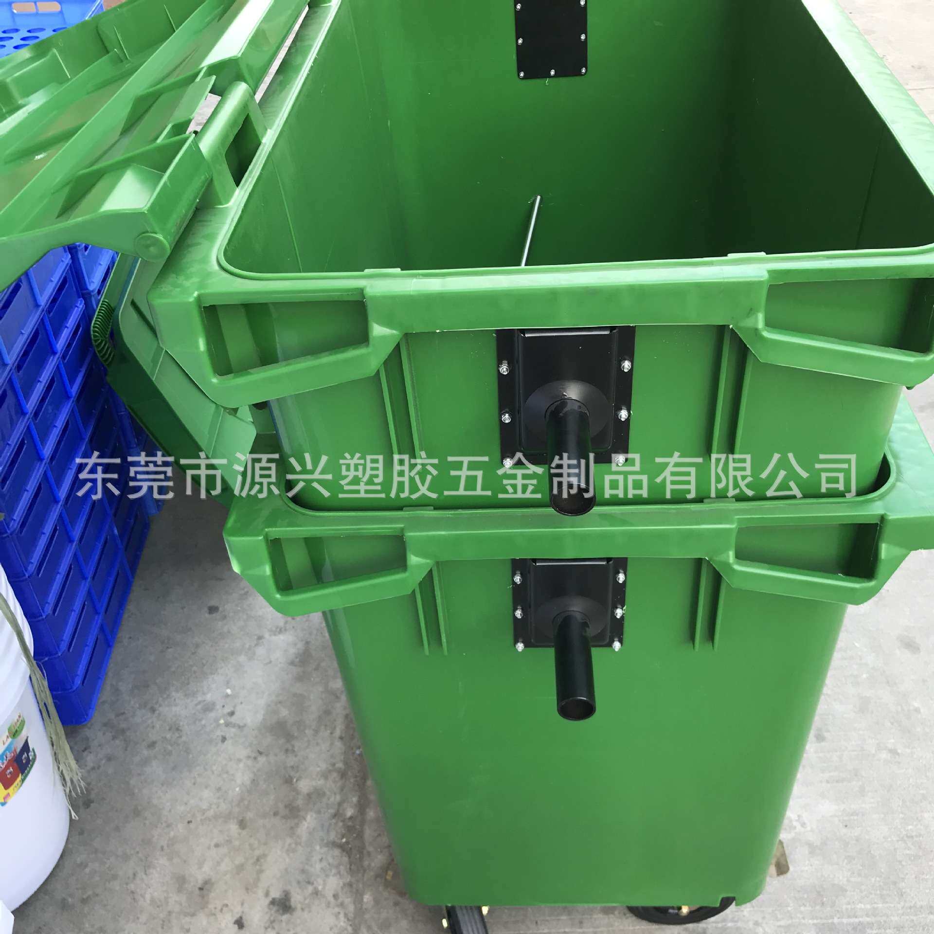 挂车款户外塑料清洁垃圾桶 绿色加厚耐腐蚀垃圾箱 手推揭盖废物桶