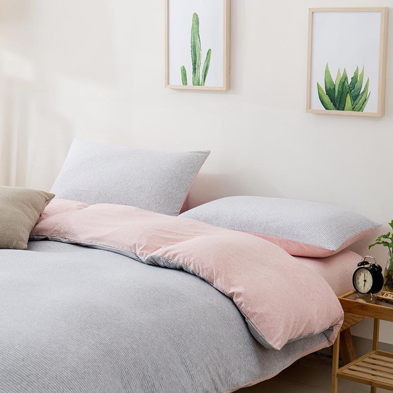 针织棉纯棉被套单件条纹简约单人被罩双人被单天竺棉全棉裸睡床品