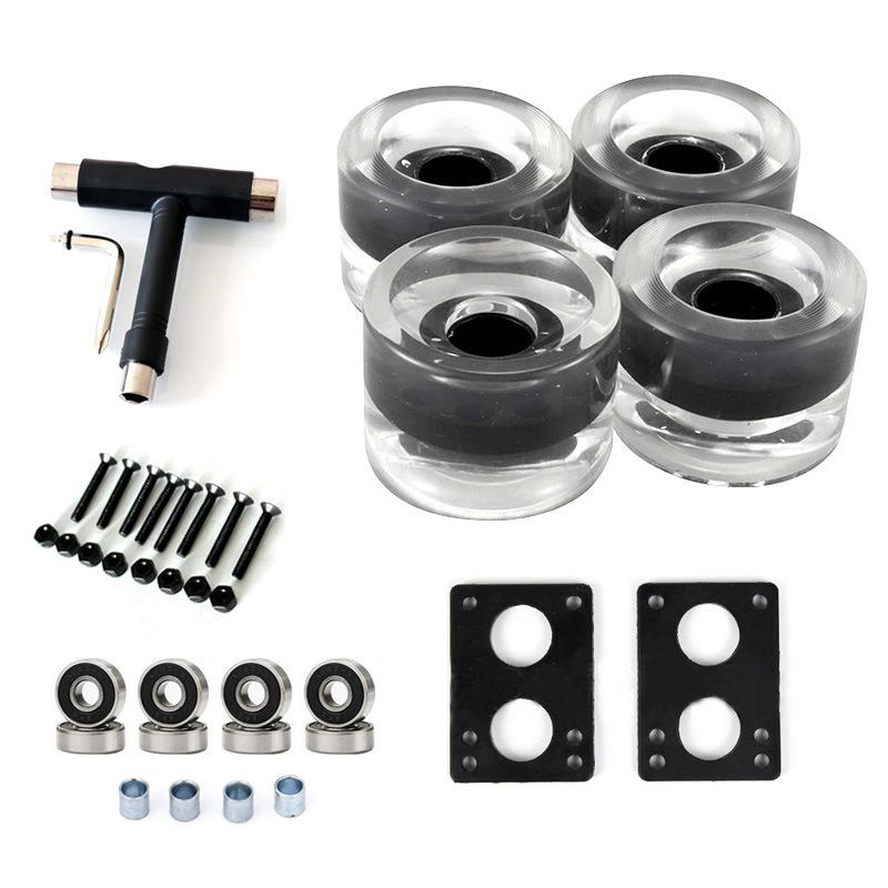 【袋装】4pc陆地冲浪板桥滑板70x51mm刷街轮透明PU长板轮78A轴承