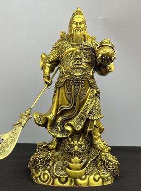 纯铜关公摆件武财神铜像站提刀关公拿印款关帝家居店铺摆件