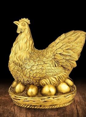 纯铜母鸡摆件金鸡下蛋生肖鸡家居玄关装饰母鸡摆件工艺品