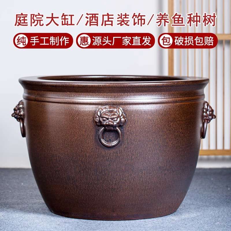 景德镇陶瓷大缸古法养鱼缸仿古庭院大缸种树荷花盆狮耳缸书画缸