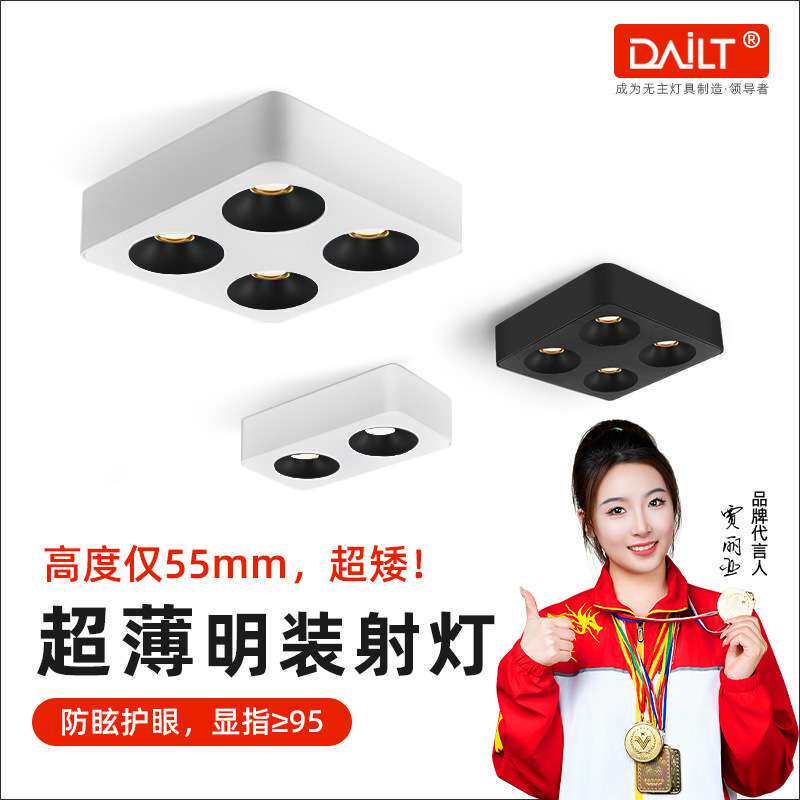led明装射灯一头两头三头四头无主灯方形矮款斗胆灯智能可调光