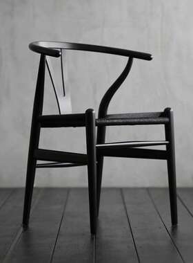 休闲现代Y椅新中式泡茶桌简约扶手椅子黑色实木椅咖啡馆餐厅餐椅