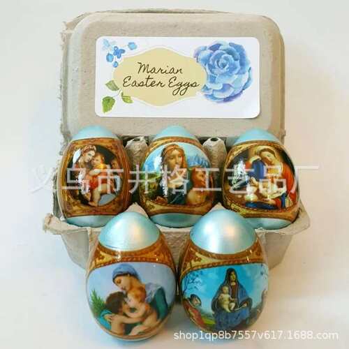 跨境新款Wooden Icon Easter Eggs木制图标复活节彩蛋节日装饰