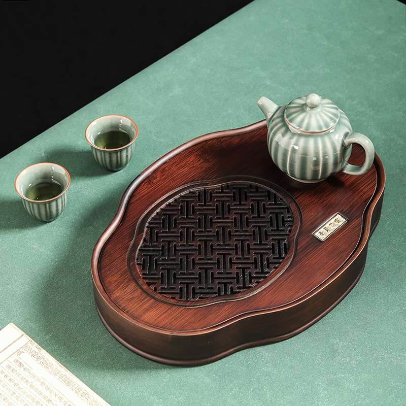 茶盘家用简易小茶海储水式竹制茶座圆形大茶托茶台干泡台茶具托盘