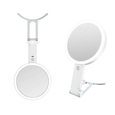 新款LED双面化妆镜 台式手持桌面美妆补光镜1X10X带灯双面化妆镜