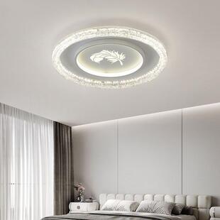 简约现代LED卧室吸顶灯2025新款冰裂纹高亮大气圆形主卧室灯具