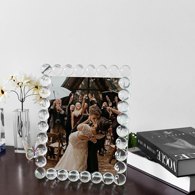 厂家现货时尚简约高级相框K9水晶玻璃床头柜办公桌摆台摆件相片架