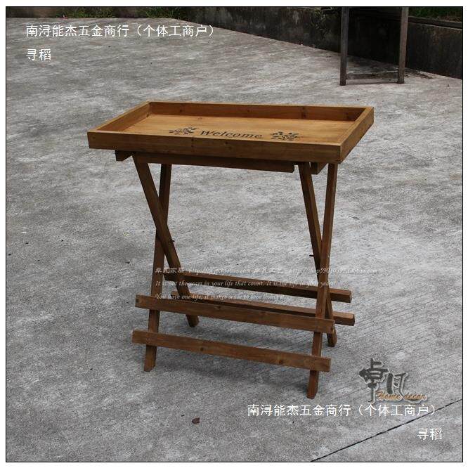 乡村复古全实木折叠桌收纳架怀旧家居阳台装饰大号花架子花几托盘