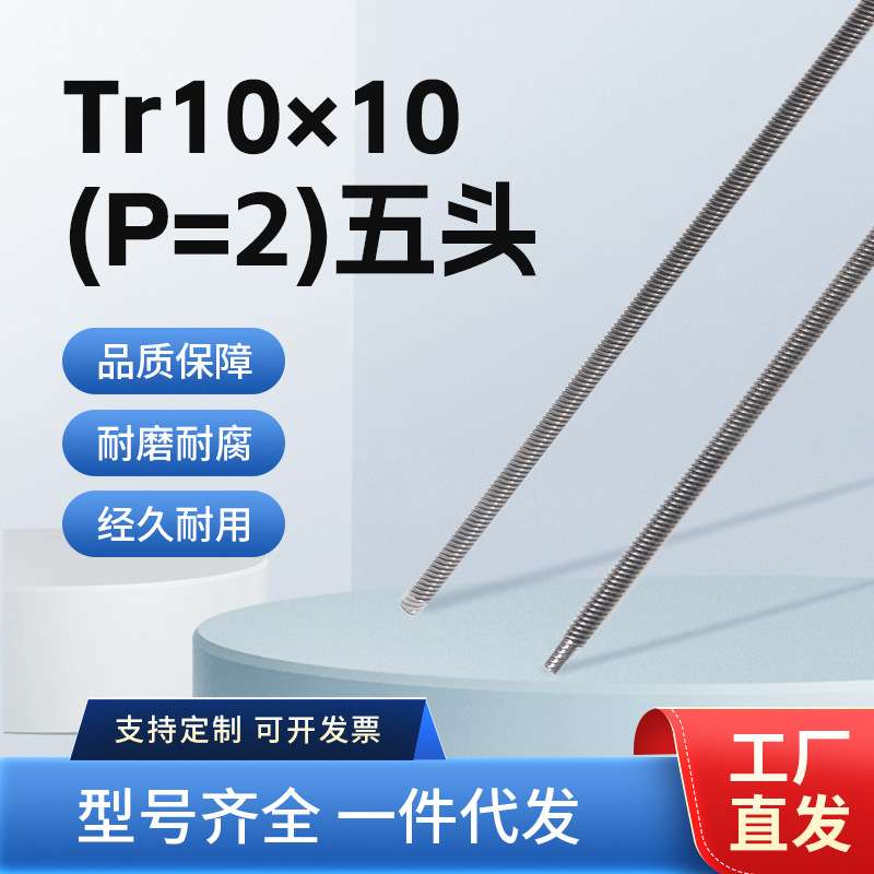 厂家直供通丝螺杆Tr10×10(P=2)五头不锈钢丝杆全螺纹螺柱牙棒加