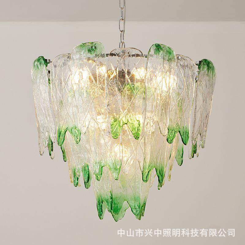 法式轻奢渐变绿玻璃主客厅吊灯设计师Murano穆拉诺中古卧室餐厅灯,家装灯饰光源,智能吊灯,淘宝优惠券,粉丝福利购,淘宝优惠卷