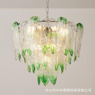 法式轻奢渐变绿玻璃主客厅吊灯设计师Murano穆拉诺中古卧室餐厅灯