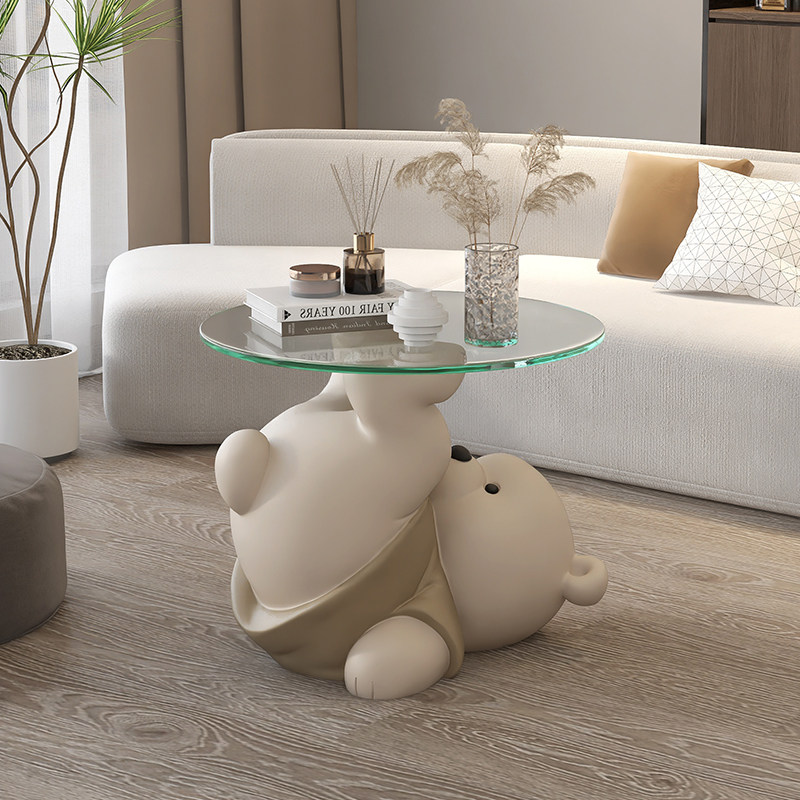 奶油风大型熊客厅落地边几装饰摆件电G视柜沙发旁茶几床头乔迁礼