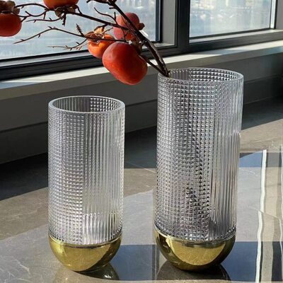 简约金电茶几摆件玻璃花瓶玄关现代家居装饰品轻奢客厅镀圆筒