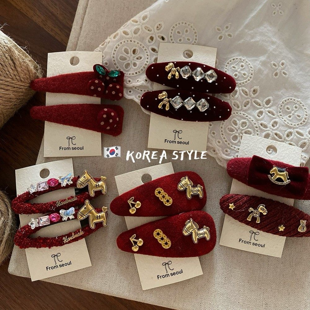 韩国新款红色新年马上有钱BB发夹套装 高级感水钻毛线布艺发夹女,饰品/流行首饰/时尚饰品新,民族风发饰,淘宝优惠券,粉丝福利购,淘宝优惠卷