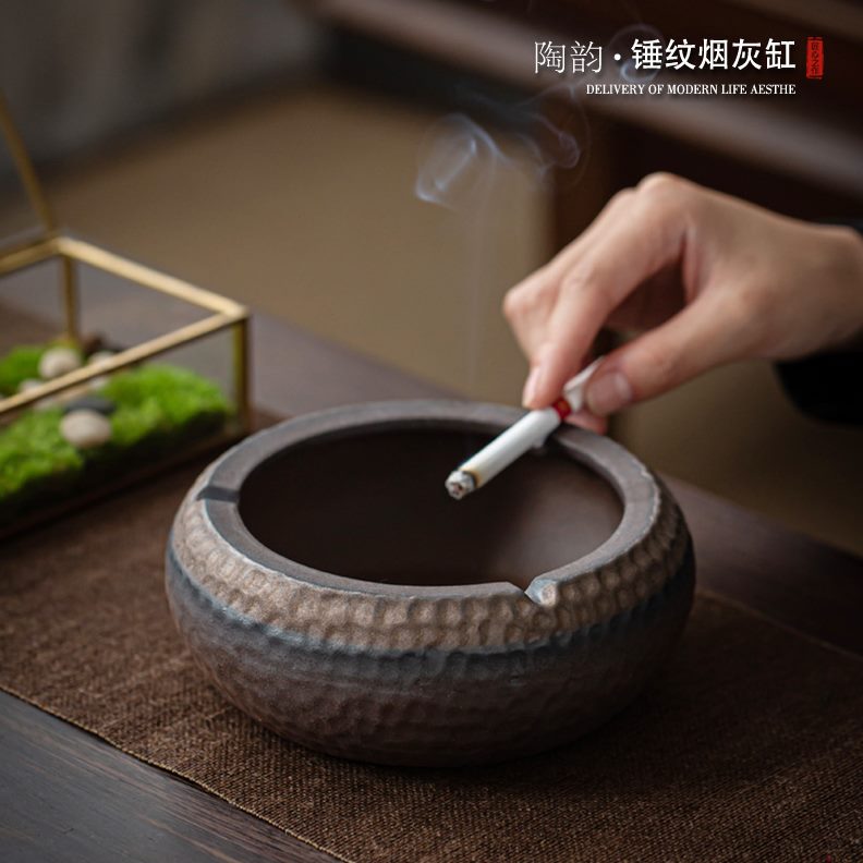 金茶海茶具配件大号烟灰缸水鎏盂粗陶陶瓷家用陶瓷碗复古茶渣桶