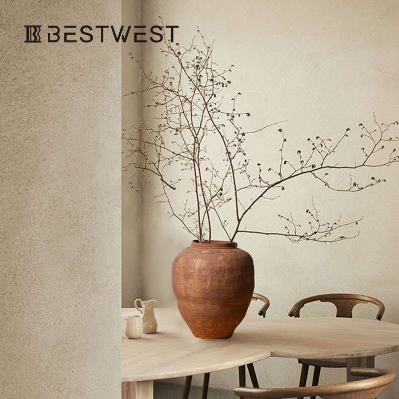 Best west 砖红色粗陶复古做旧陶瓷花瓶摆件高档样板间装饰品花盆