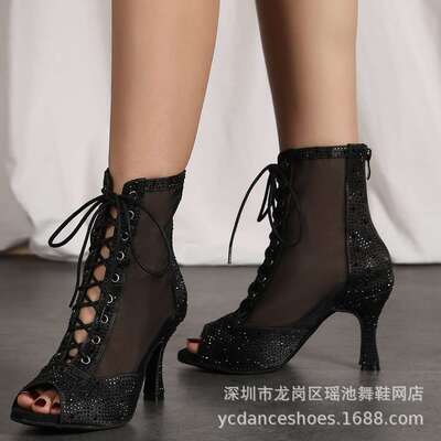 2024新款专业拉丁伦巴女式salsa中高跟软底成人高端Danceshoes靴
