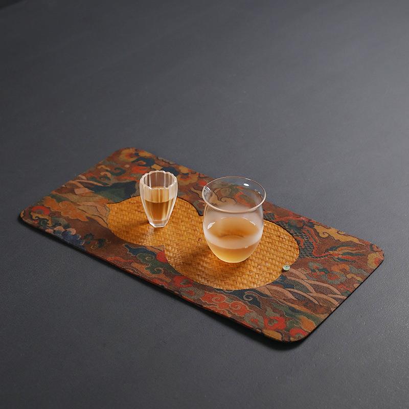 K6WY竹编茶席茶垫大漆干泡垫杯垫子香云纱刺子绣麻布中式禅意茶道