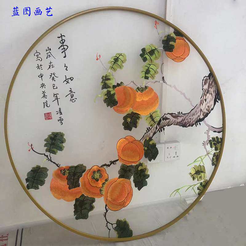 半透明纱布画单双面效果刺绣苏绣屏风花格画心工艺品摆件事事如意