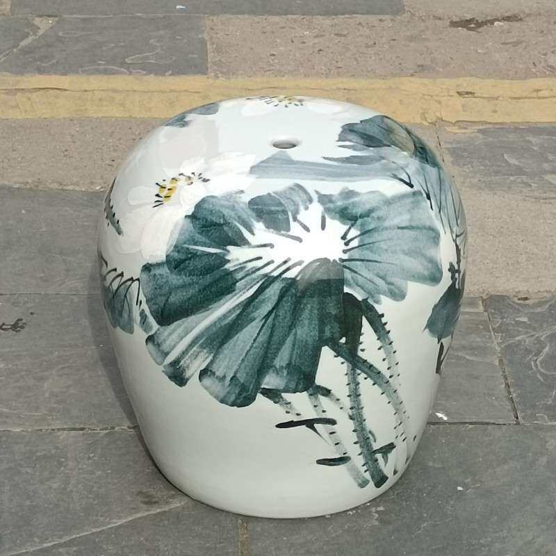 手绘荷花陶瓷凳子 凉凳 陶瓷桌凳 纳凉凳子 阳台庭院装饰摆件