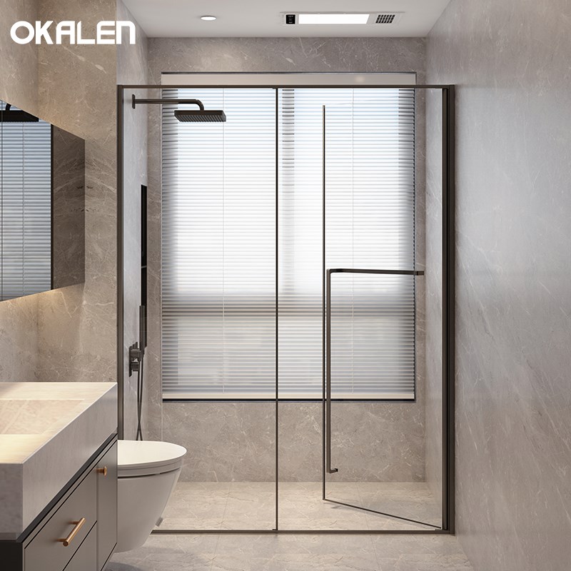 隐藏式转轴淋浴房极简玻璃v门隔断卫生间网红一体浴室平开干湿分