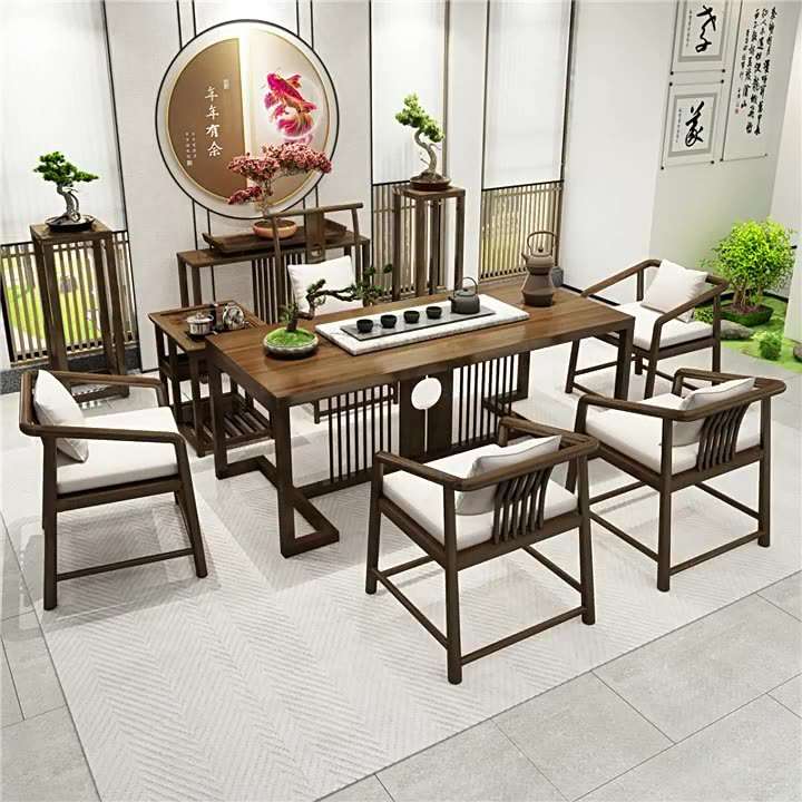 新中式方形实木组装茶桌椅组合禅意现代客厅办公室简约艺术泡茶桌