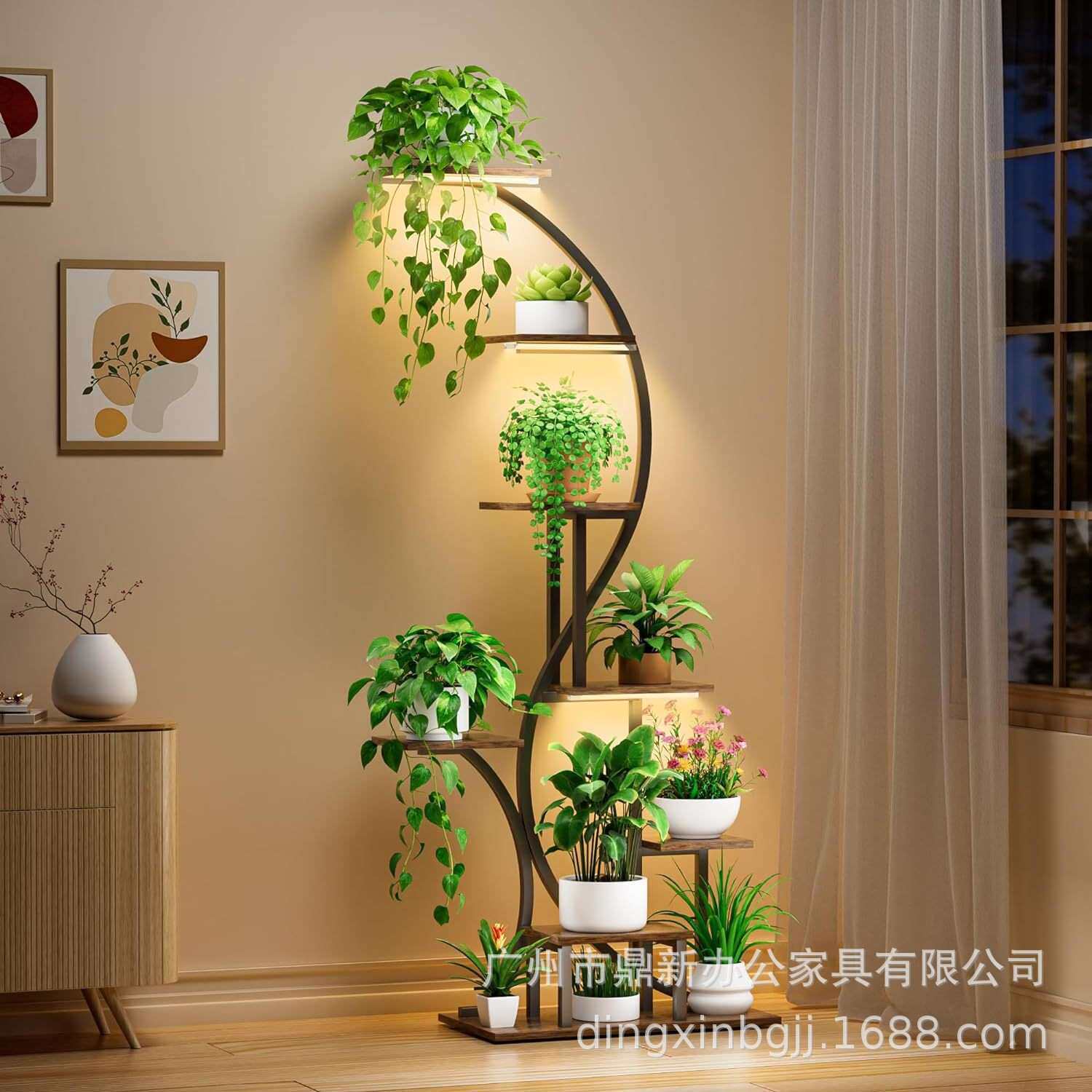 跨境热销 8 层室内植物支架 盆栽装饰展示架 带生长灯 花架
