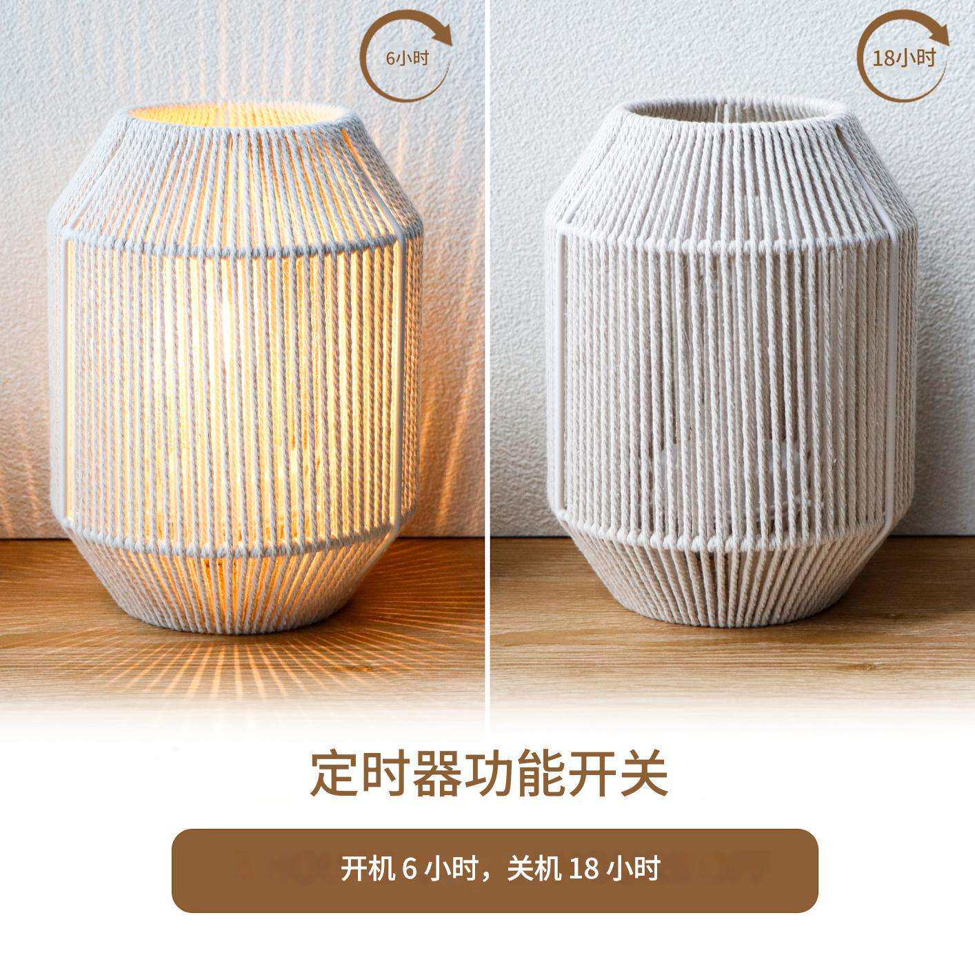 手工缠绕棉线铁艺台灯现代复古简约卧室餐厅网灯小夜灯装饰灯彩灯