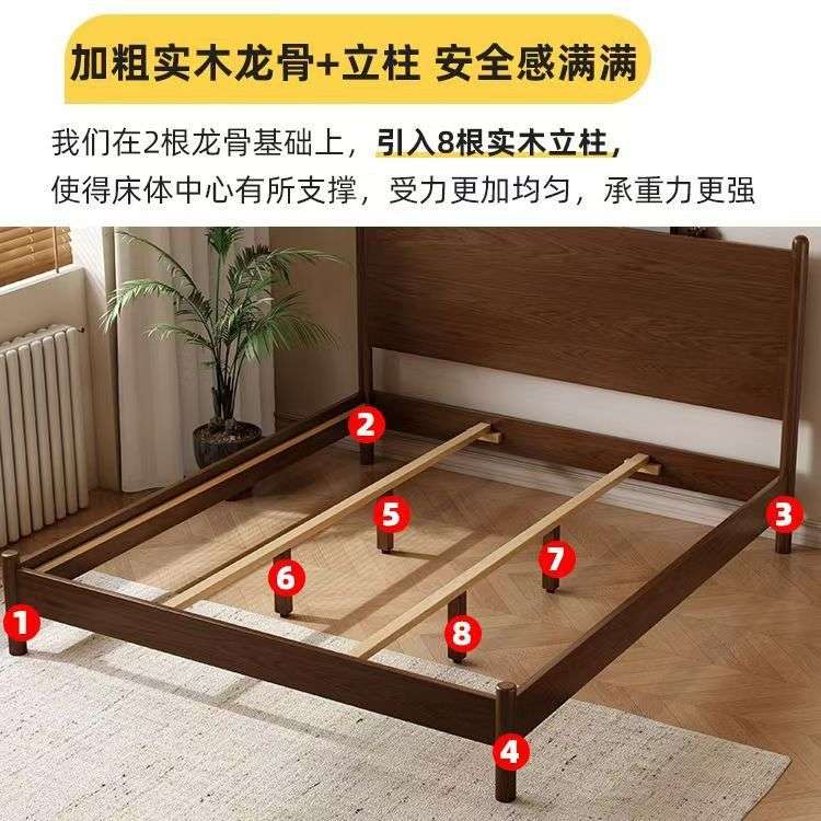 榉木实木床1.8米大板靠背床家用卧室1.5米双人床出租房床1m单人床