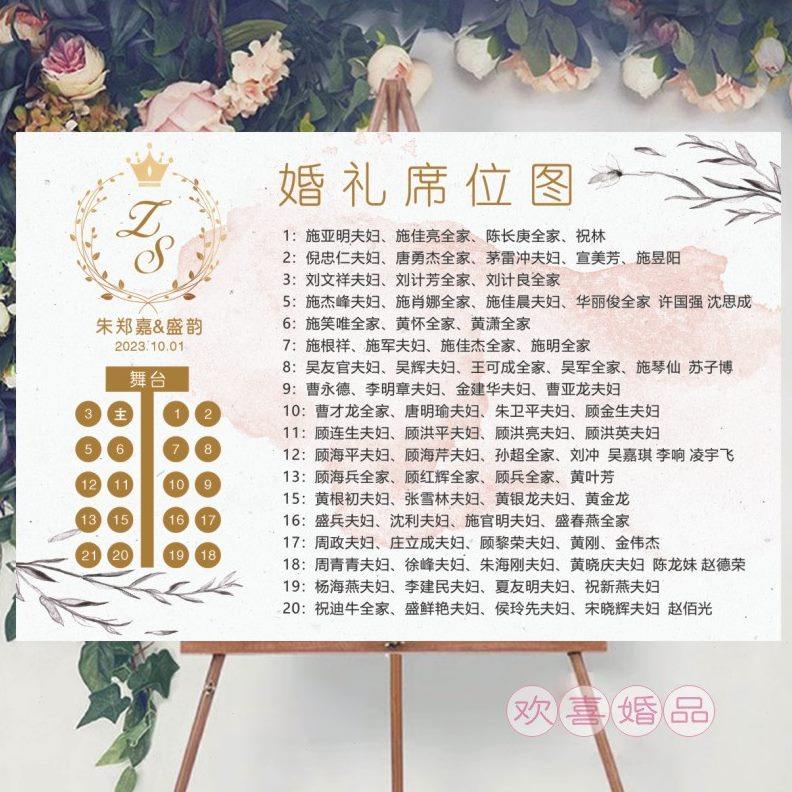单图座婚宴座位员名人定制海报婚礼席图位结婚卡设计宾客打印位表