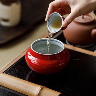 观岚陶瓷建水手绘双线水盂废水缸茶洗桌面茶渣缸家用复古茶道配件