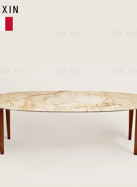 轻奢家具意式简约餐桌定制椭圆形橙色餐厅大理石皮艺餐椅组合现代