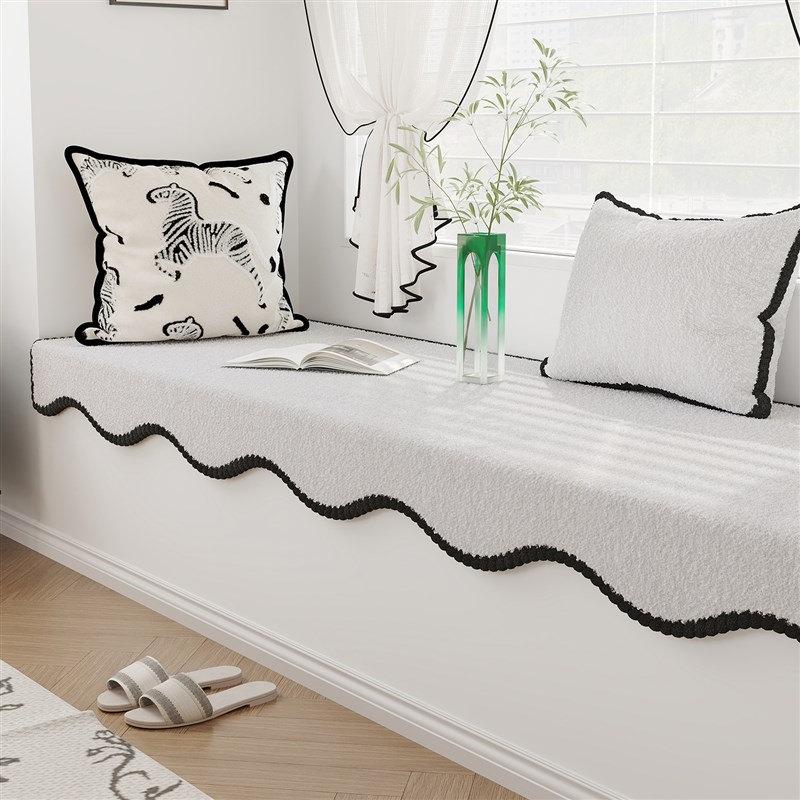 飘窗垫带垂边薄款四季p通用护沿卧室阳台垫子定制窗台垫下挂款防